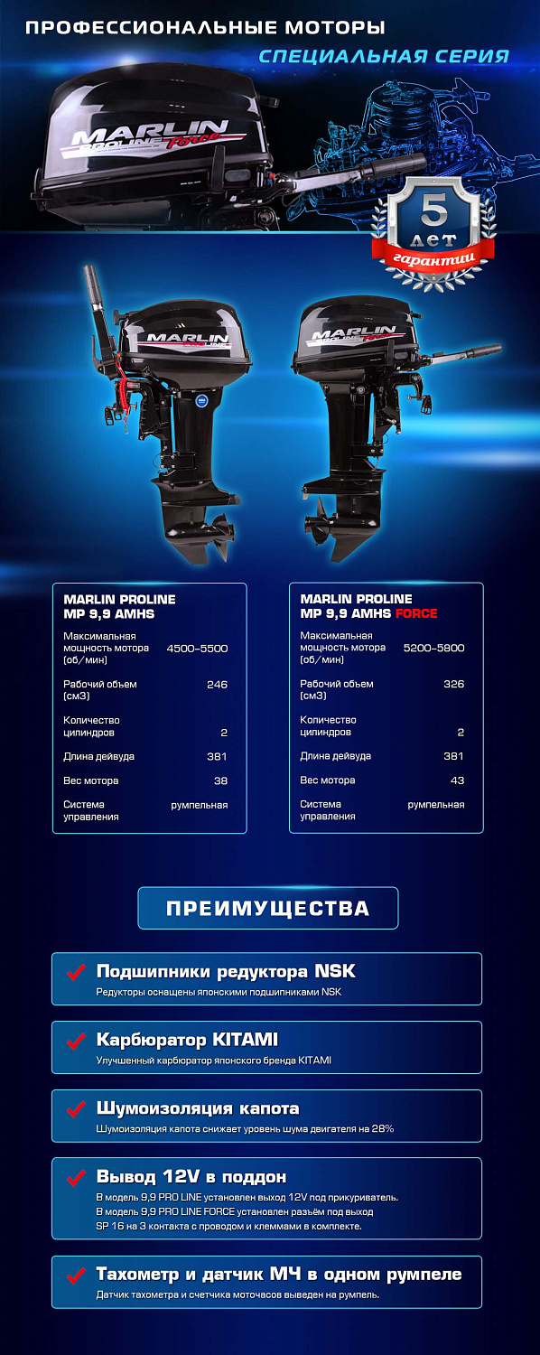 Лодочный мотор MARLIN PROLINE MP 9.9 (20) AMHS FORCE в Сыктывкаре